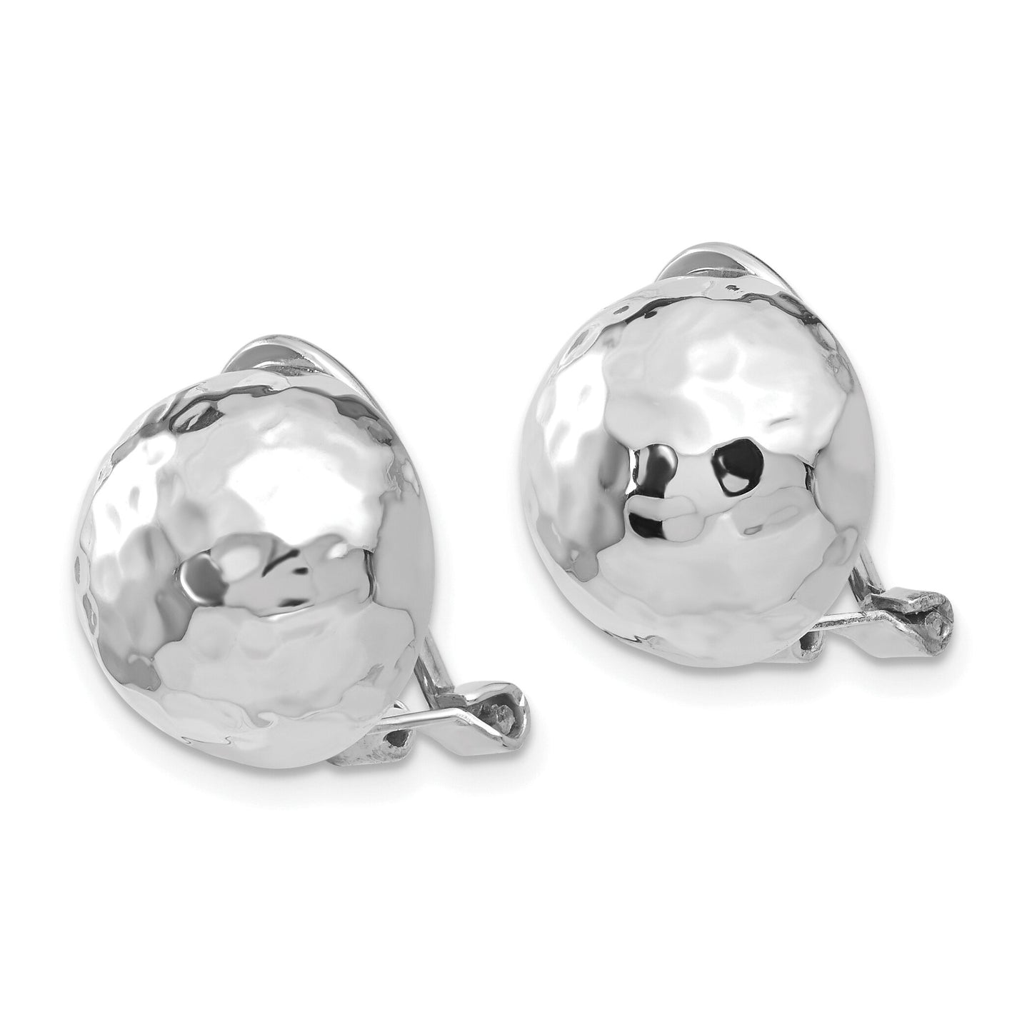 14K White Gold Hammered Clip On Earrings