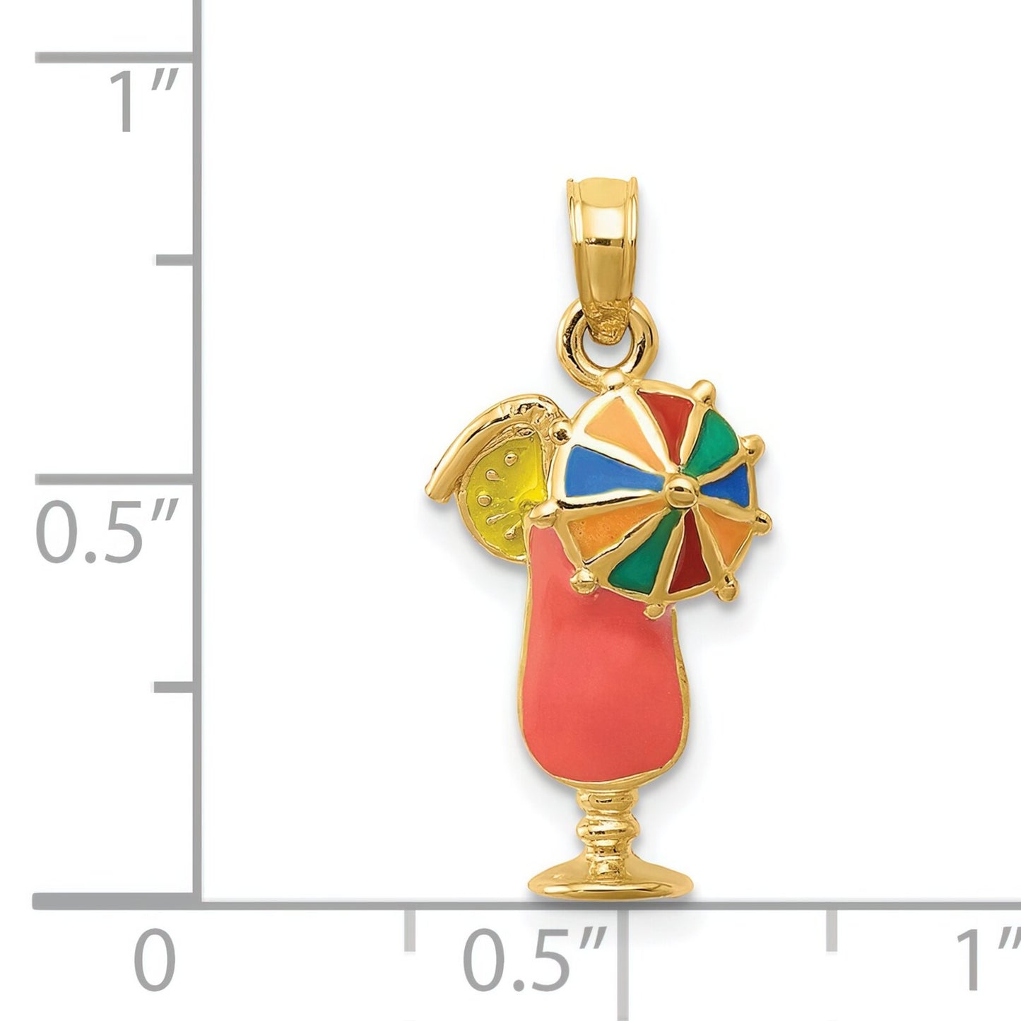 14K Gold Pink Enameled Tropical Drink Pendant
