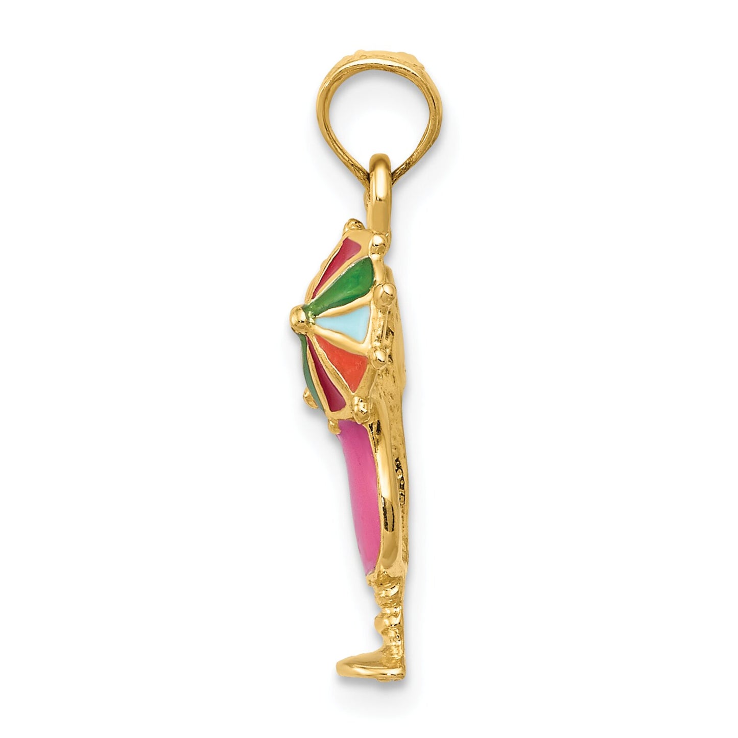 14K Gold Pink Enameled Tropical Drink Pendant