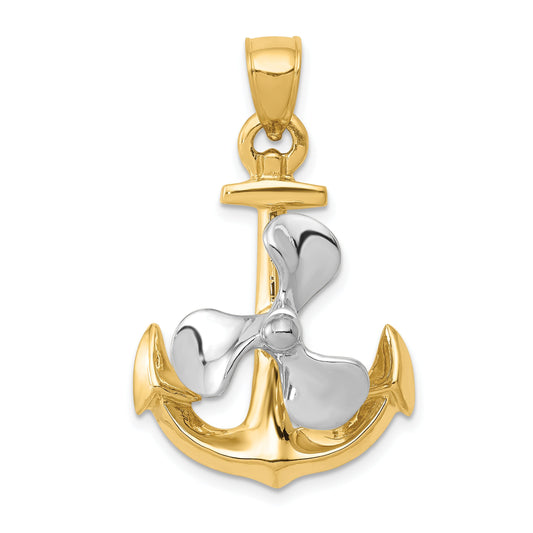 14K Two Tone Gold 3-D Anchor Propeller Pendant