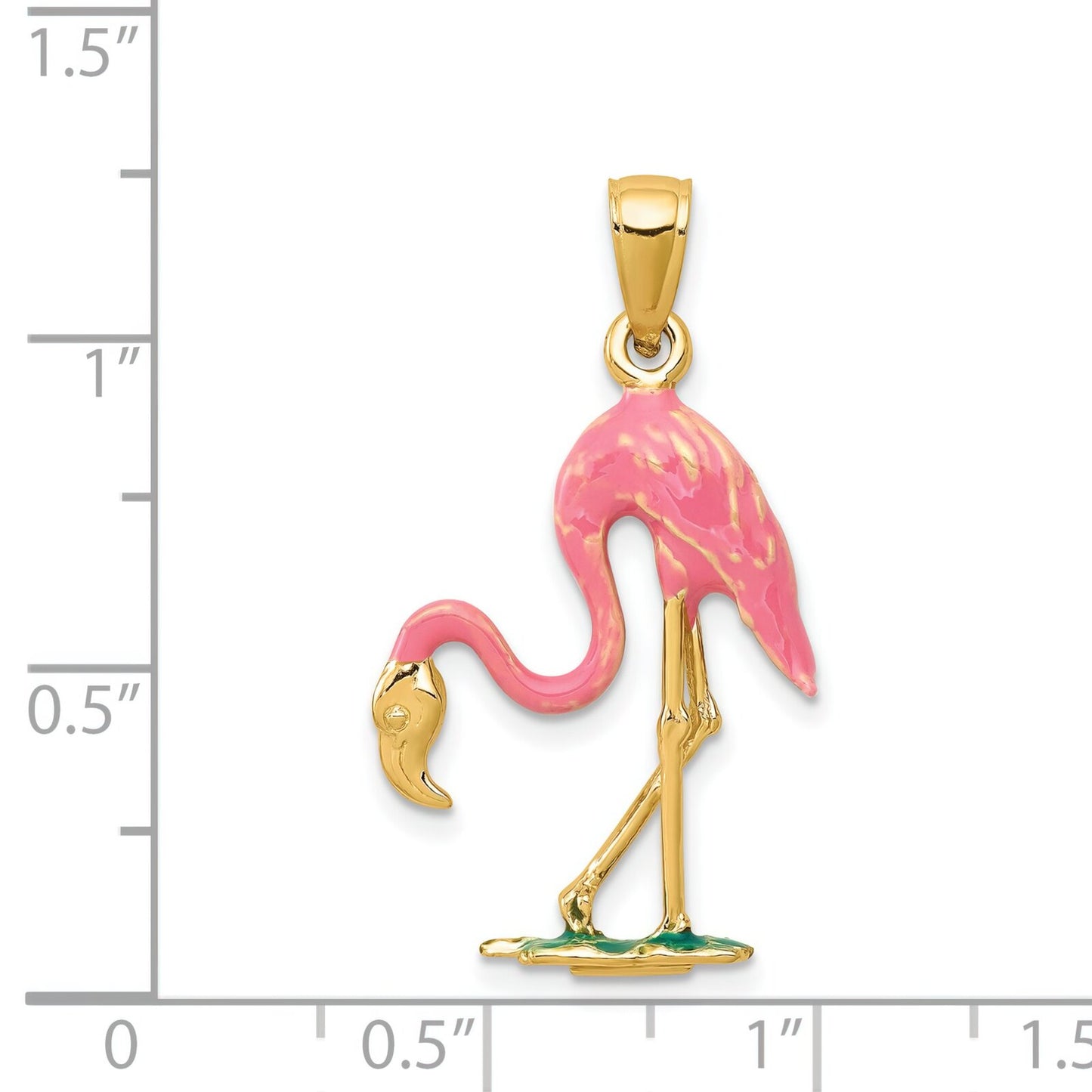 14K Gold Enameled 3-D Pink Flamingo Pendant