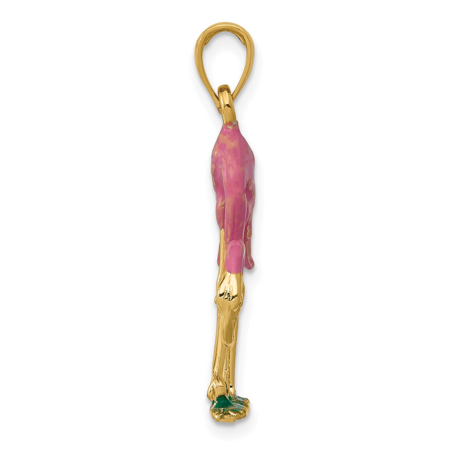 14K Gold Enameled 3-D Pink Flamingo Pendant