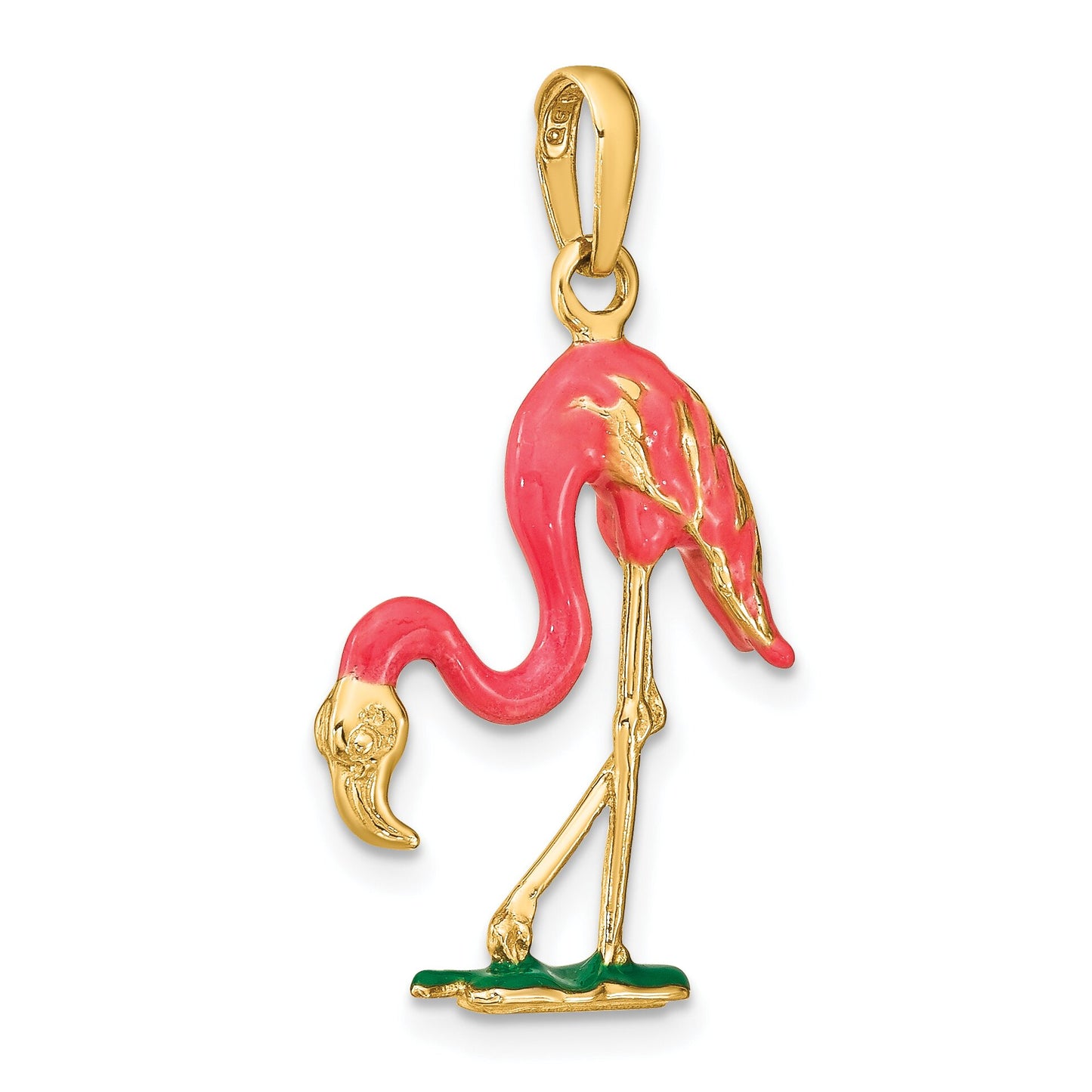 14K Gold Enameled 3-D Pink Flamingo Pendant