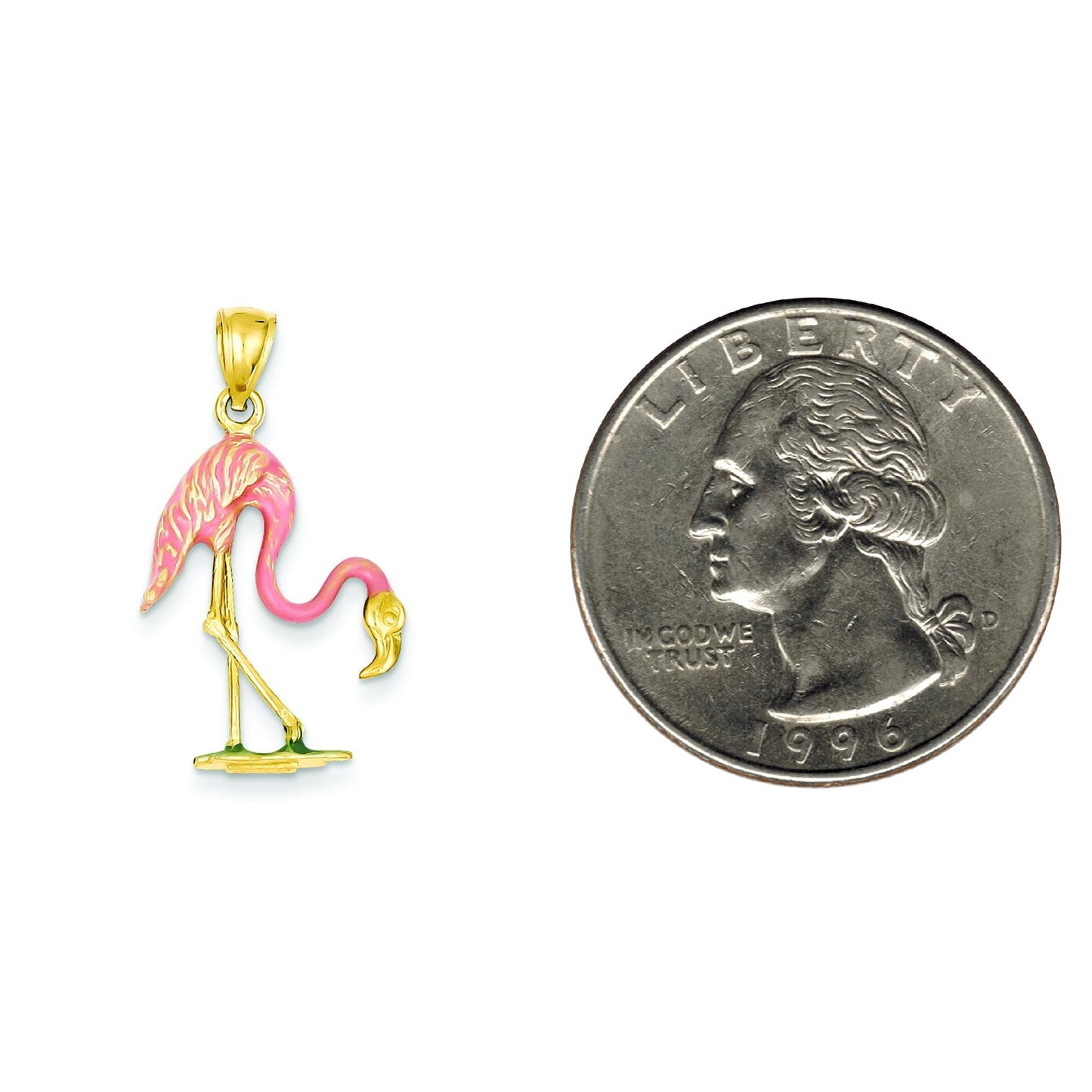14K Gold Enameled 3-D Pink Flamingo Pendant
