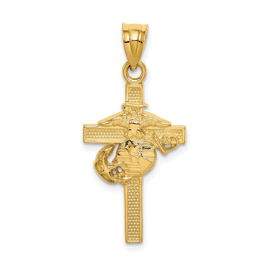 14K Gold Marine Corps Cross Pendant