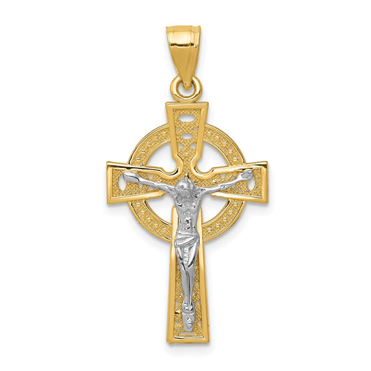 14K Two Tone Gold Celtic Crucifix Pendant
