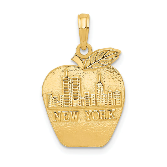 14K Gold New York Skyline on Small Apple Pendant
