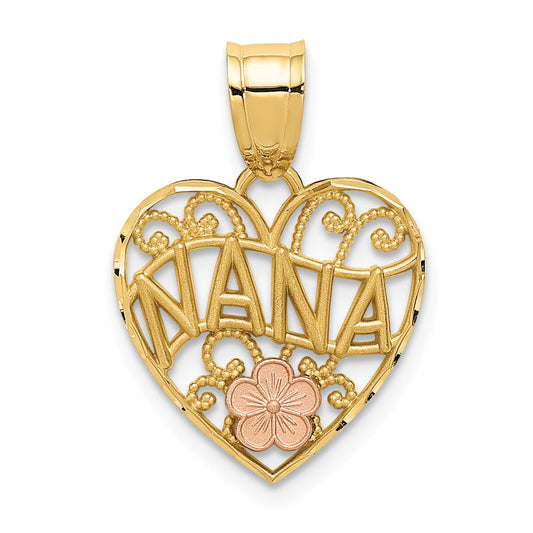 14K Two Tone Gold Nana Heart Pendant