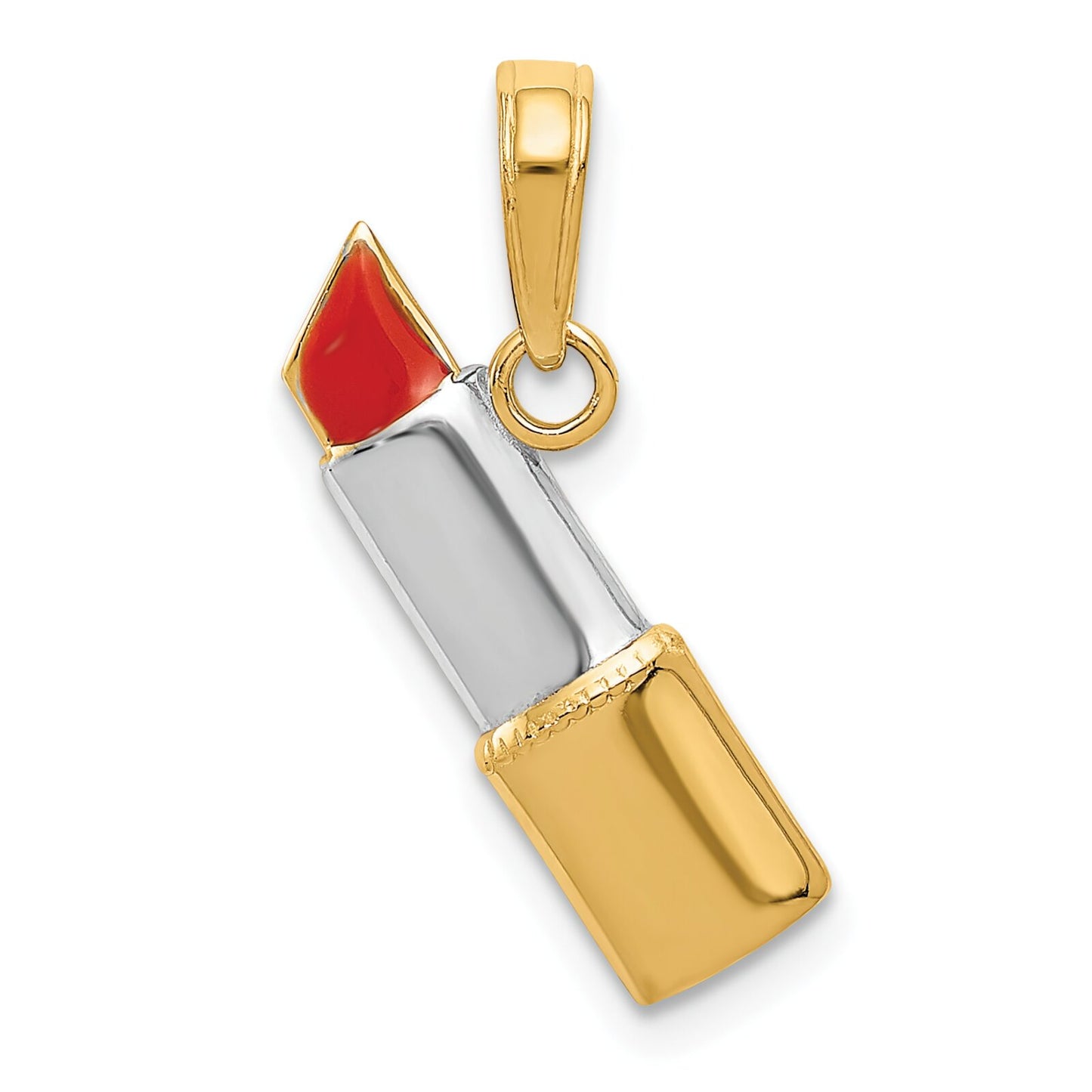 14K Gold & Rhodium Enameled Lipstick Charm