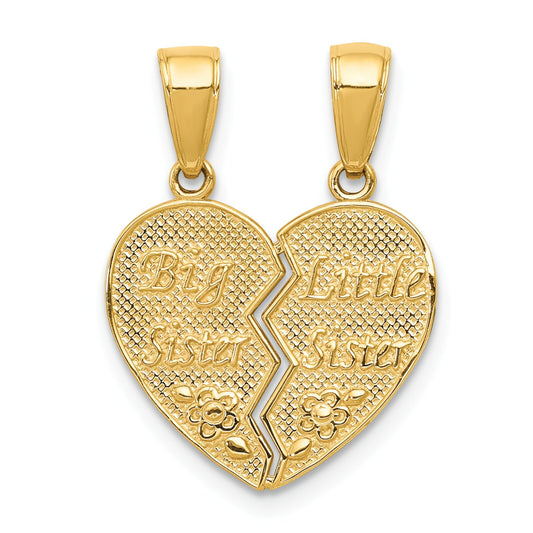 14K Gold Big Sister Little Sister Break Apart Heart Charm