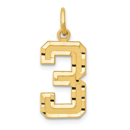 14K Gold Medium Diamond Cut Number 3 Charm