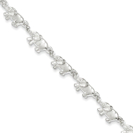 Sterling Silver Elephant Fancy Link Bracelet 7"