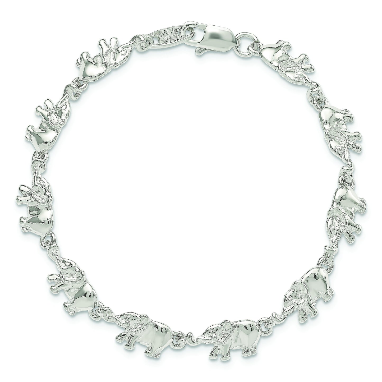 Sterling Silver Elephant Fancy Link Bracelet 7"