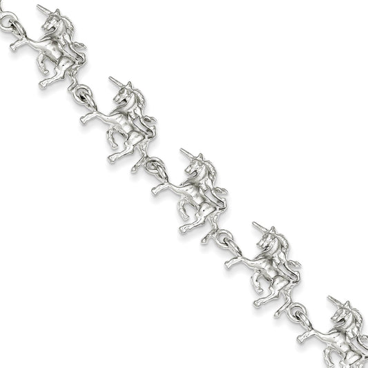 Sterling Silver Unicorn Fancy Link Bracelet 7"
