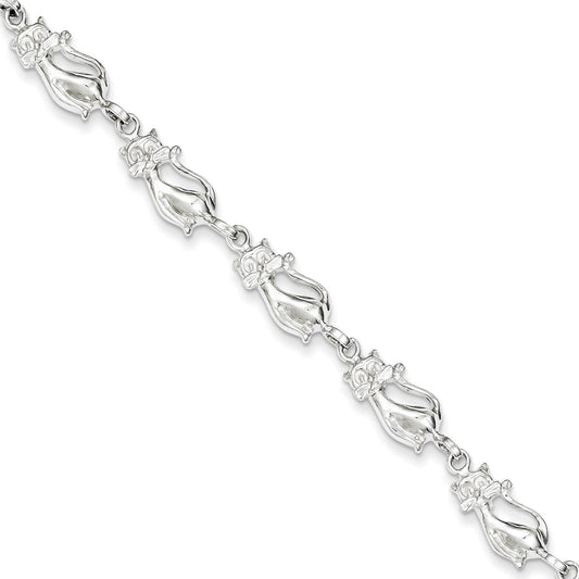 Sterling Silver  Cats  Fancy Link Bracelet 7"