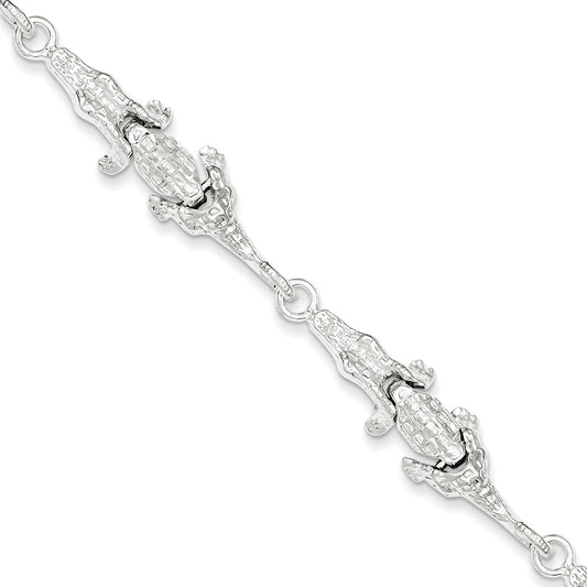 Sterling Silver Alligator Fancy Link Bracelet 7"