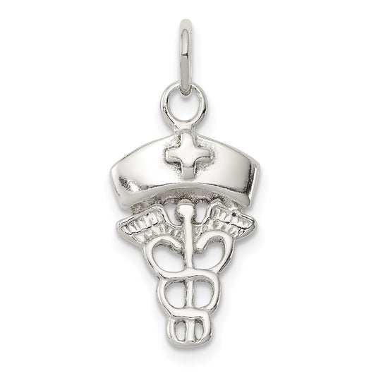 Sterling Silver Nurse Hat & Caduceus Charm Pendant