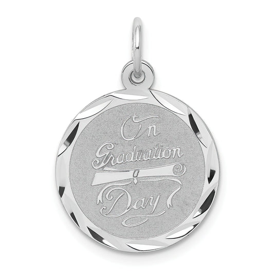 Sterling Silver Diamond Cut On Graduation Day Disc Charm