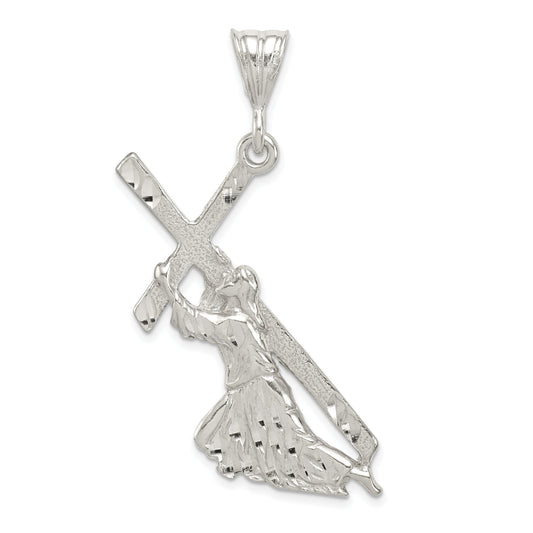 Sterling Silver Jesus Holding Cross Charm Jewelry