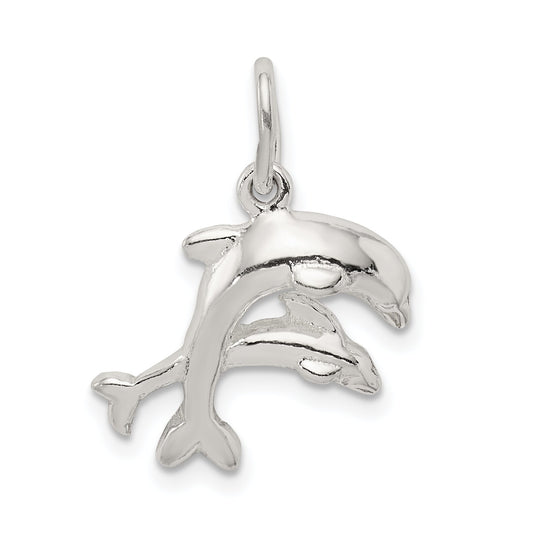 Sterling Silver Double Jumping Dolphins Charm