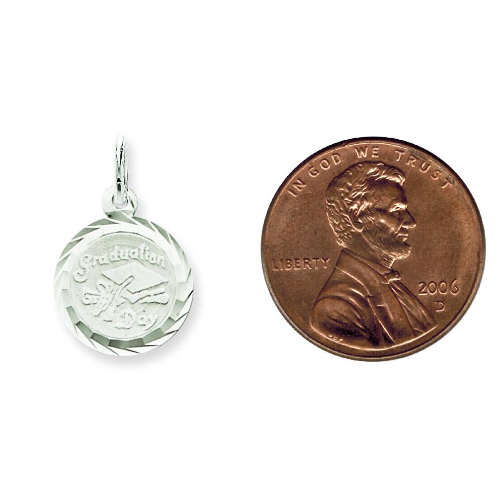 Sterling Silver Diamond Cut Graduation Day Disc Charm