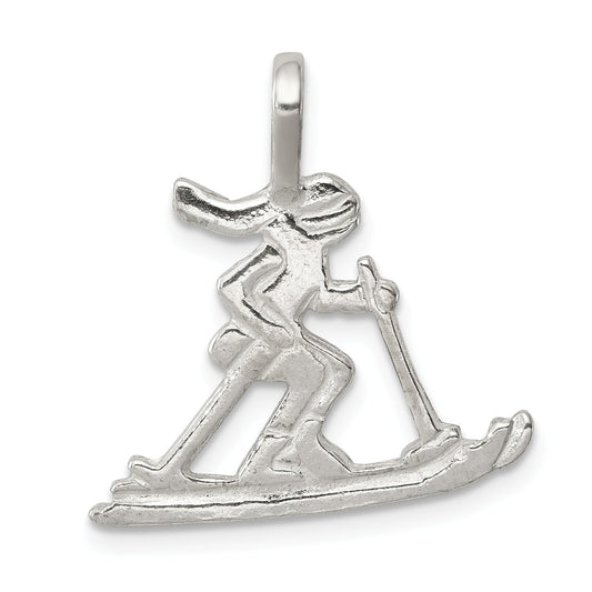 Sterling Silver Skier Pendant Charm Skiing Jewelry