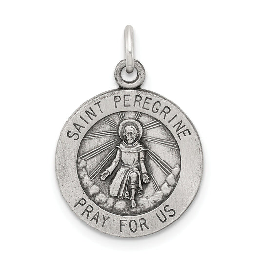 Sterling Silver Saint Peregrine Round Medal