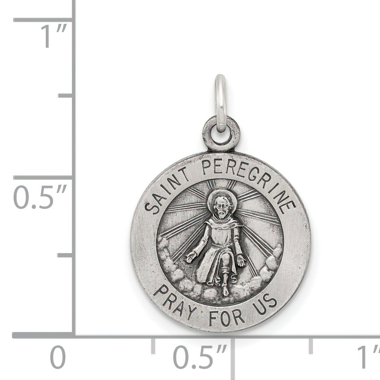 Sterling Silver Saint Peregrine Round Medal