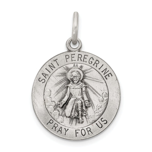 Sterling Silver Saint Peregrine Round Medal