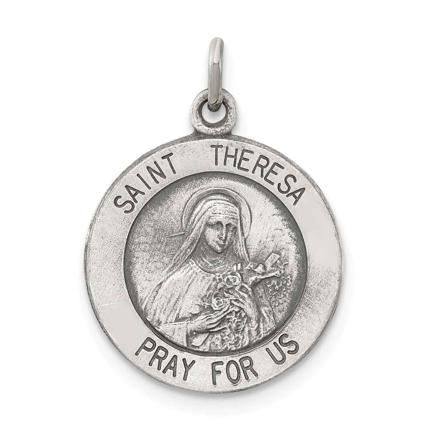 Sterling Silver Saint Theresa Round Medal