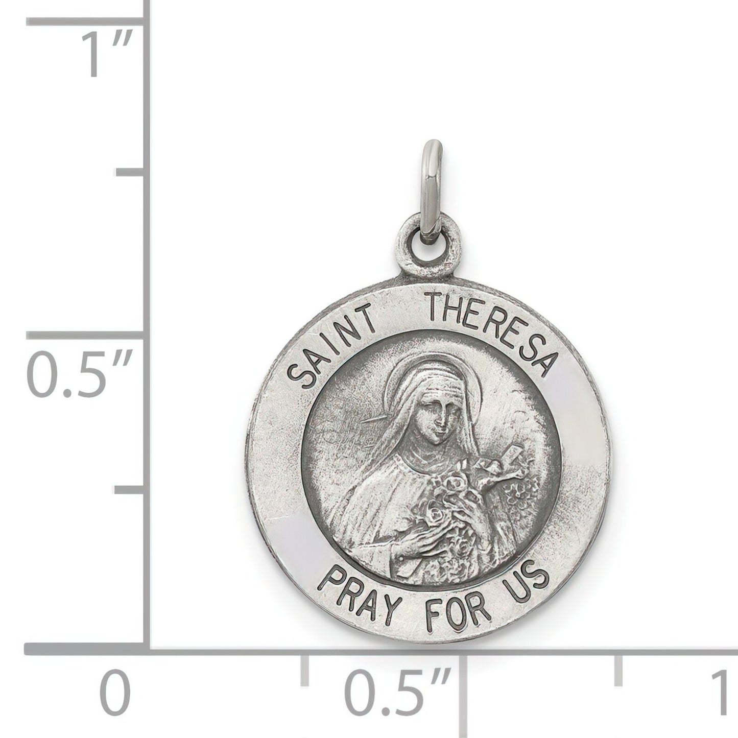 Sterling Silver Saint Theresa Round Medal