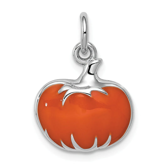 Sterling Silver Orange Enameled Pumpkin Charm