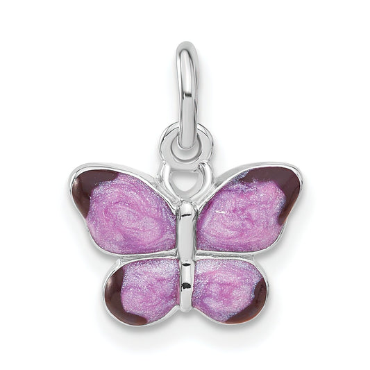 Sterling Silver Rhodium Enameled Purple Butterfly