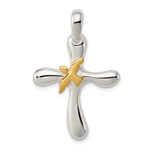 Sterling Silver Cross with Vermeil Dove Charm
