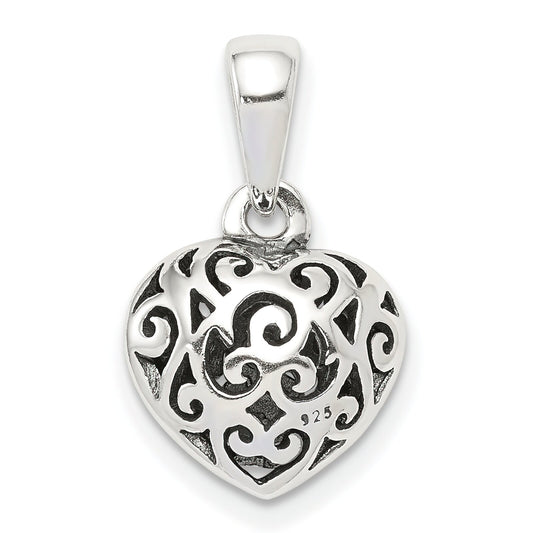 Sterling Silver Antiqued Puff Heart Pendant