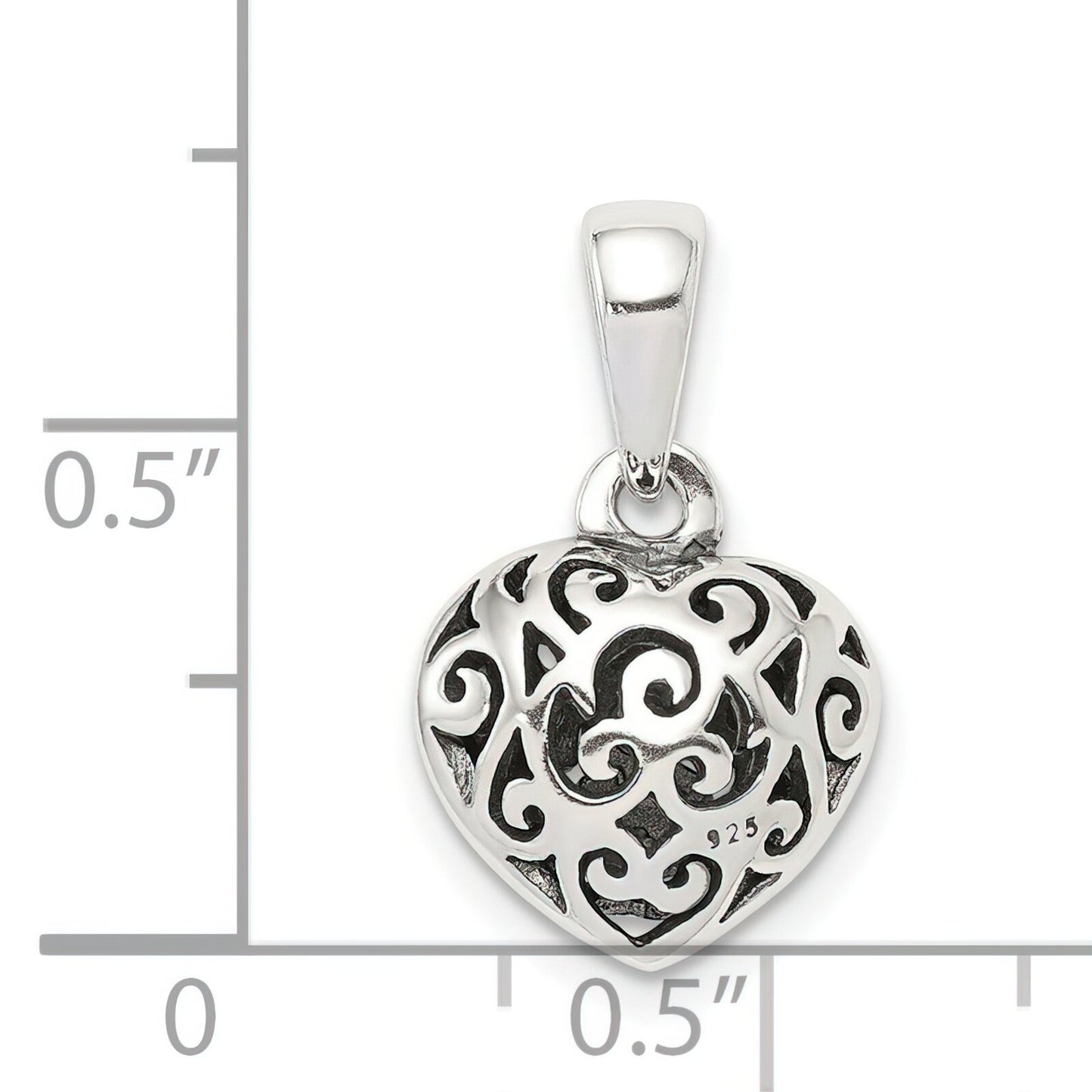 Sterling Silver Antiqued Puff Heart Pendant