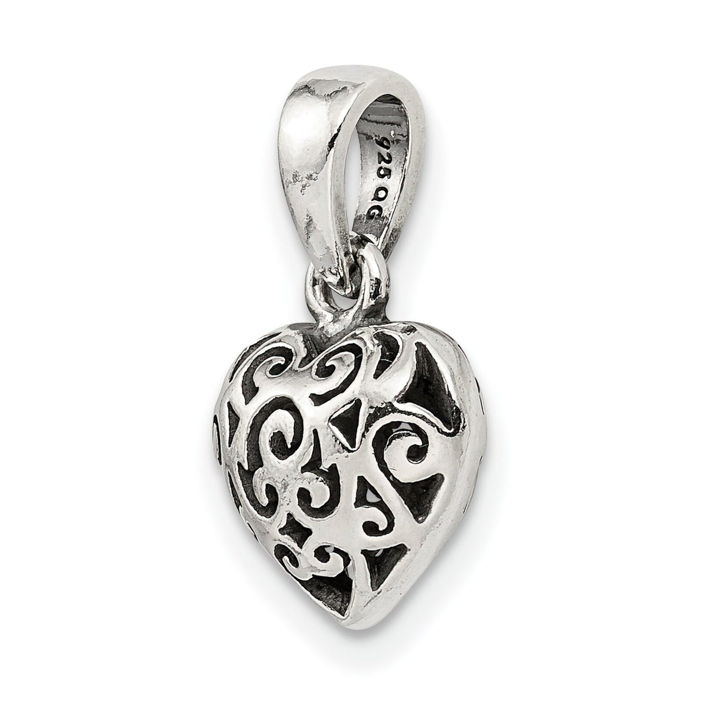 Sterling Silver Antiqued Puff Heart Pendant