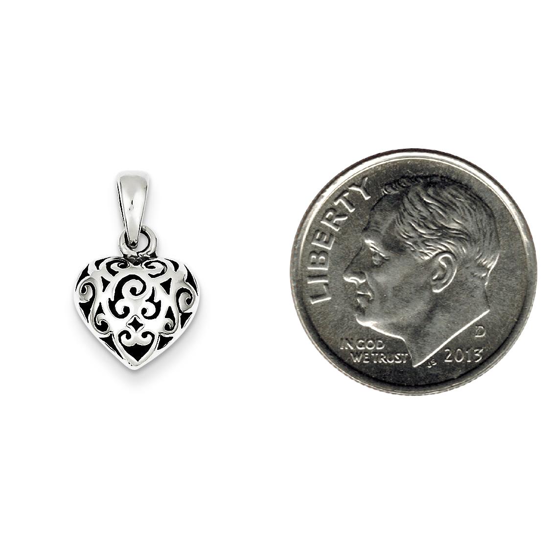 Sterling Silver Antiqued Puff Heart Pendant