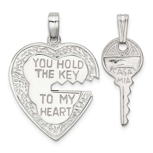 Sterling Silver Heart & Key Charm & 18" Chain