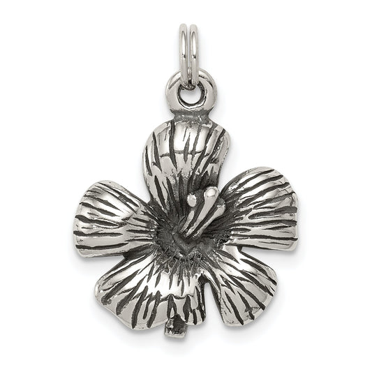Sterling Silver Antiqued Hibiscus Flower Charm