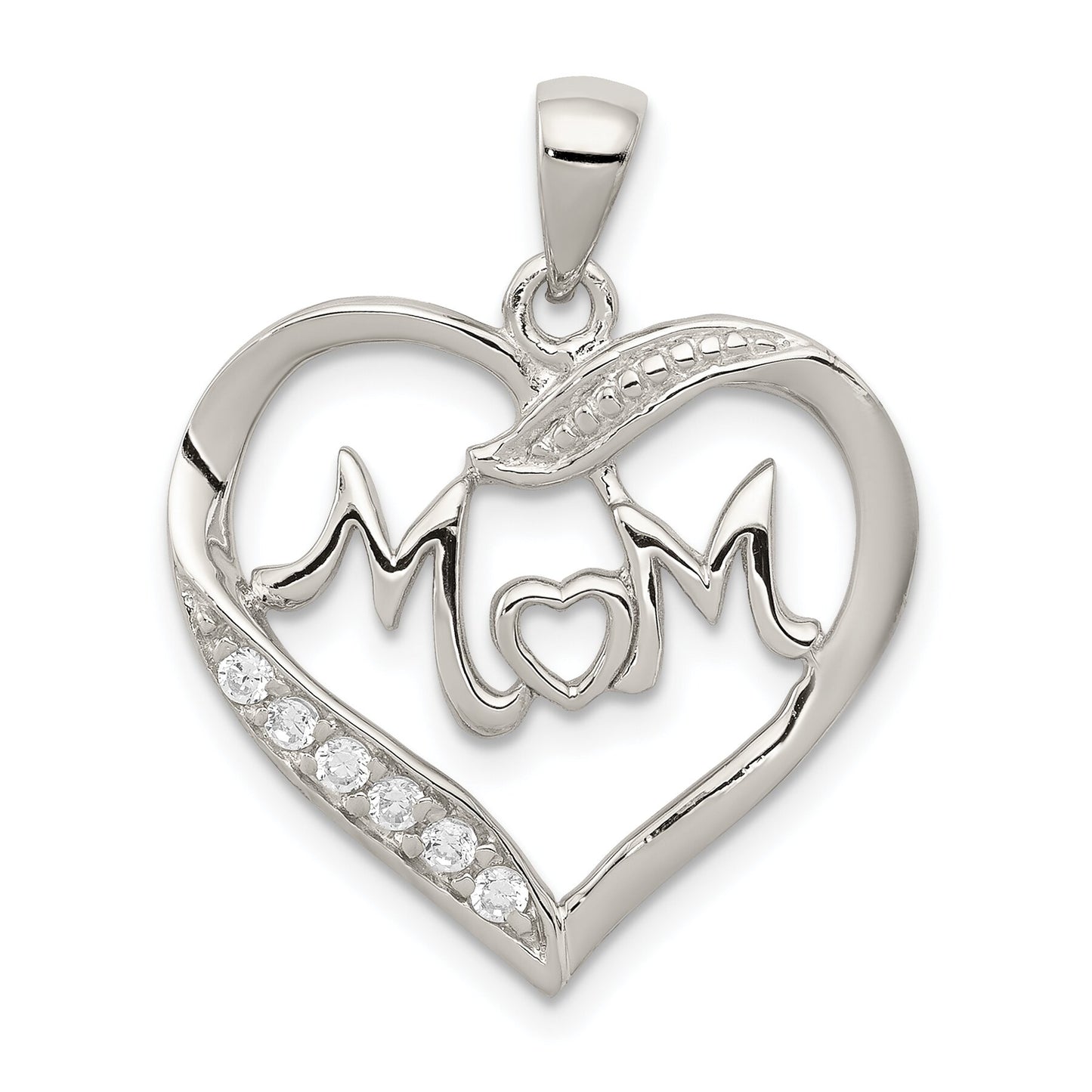 Sterling Silver Cubic Zirconia Mom Heart Charm