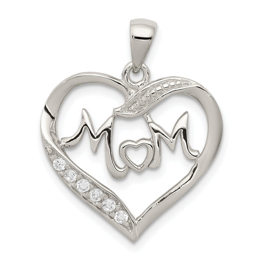 Sterling Silver Cubic Zirconia Mom Heart Charm