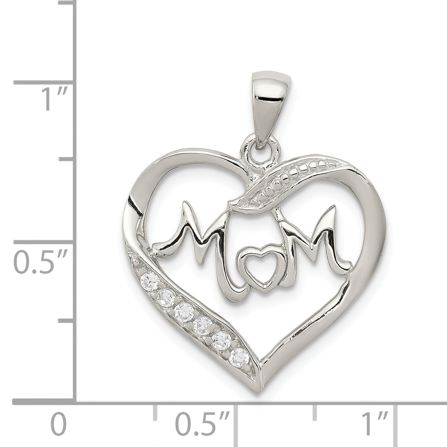 Sterling Silver Cubic Zirconia Mom Heart Charm