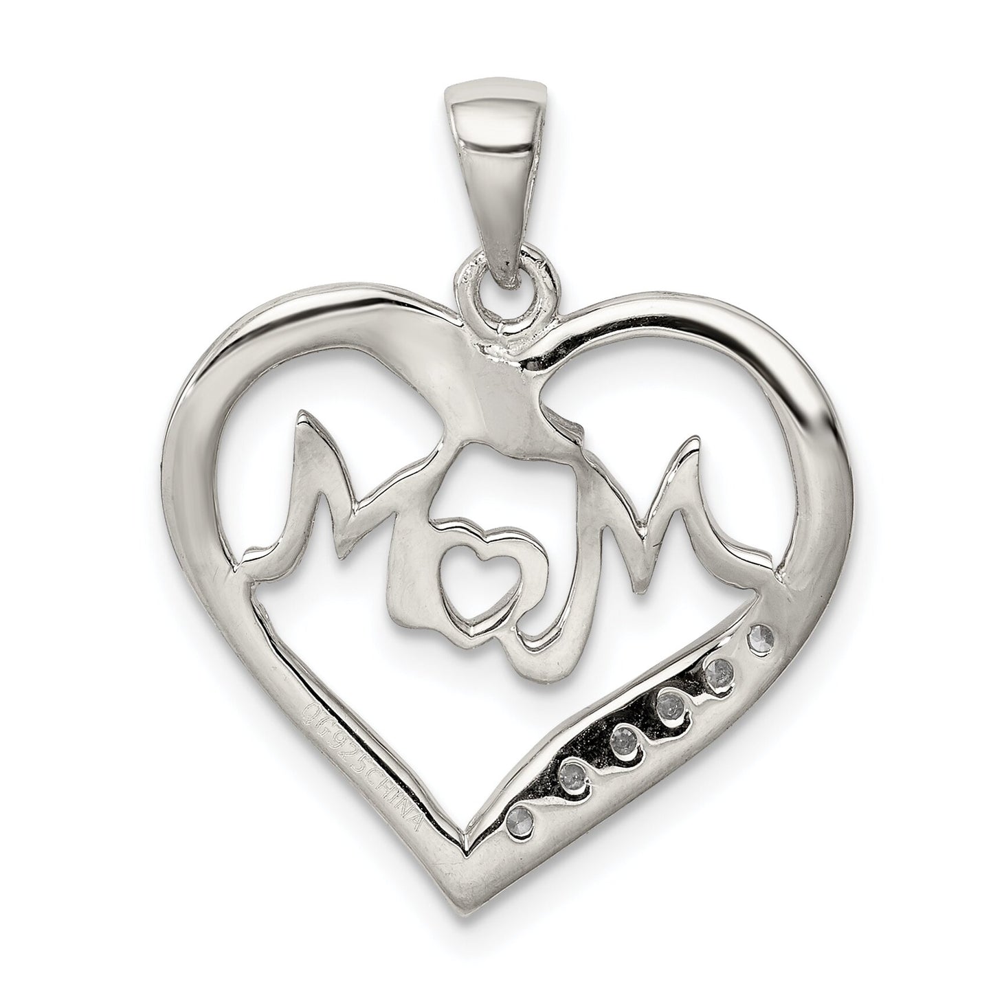 Sterling Silver Cubic Zirconia Mom Heart Charm