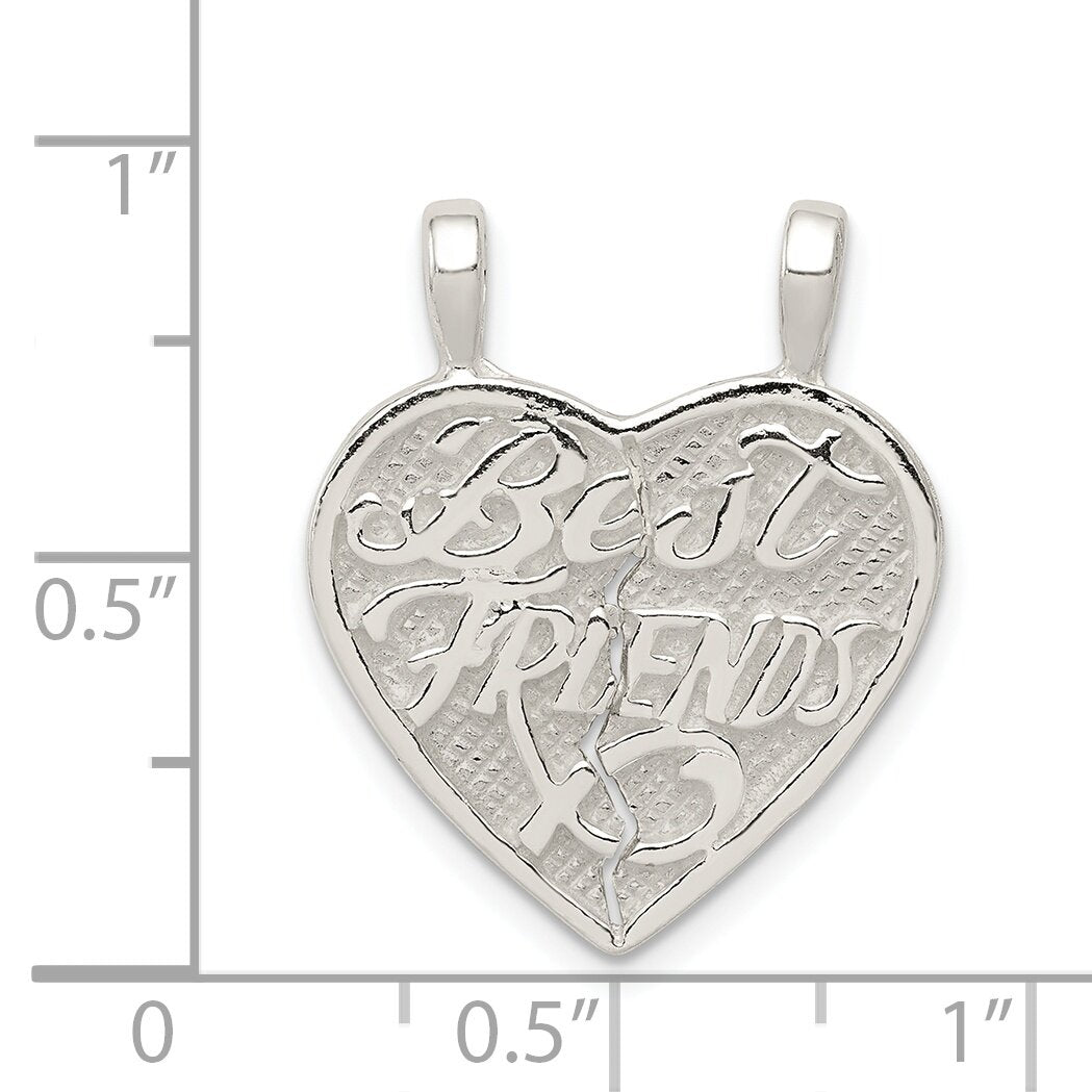 Sterling Silver Best Friends Break Apart Heart Charm & 18" Chain