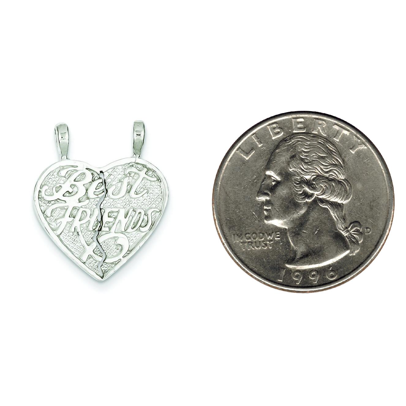 Sterling Silver Best Friends Break Apart Heart Charm & 18" Chain