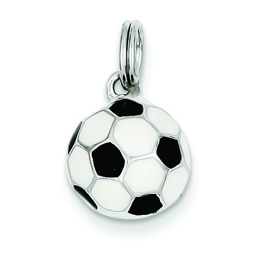 Sterling Silver Enamel Soccer Ball Charm & 18" Chain