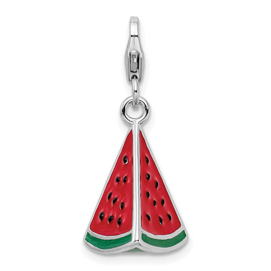 Sterling Silver Enameled Watermelon Lobster Clasp Charm