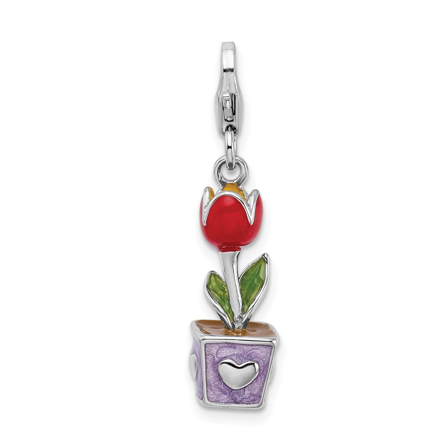 Sterling Silver Enameled Tulip Lobster Clasp Charm