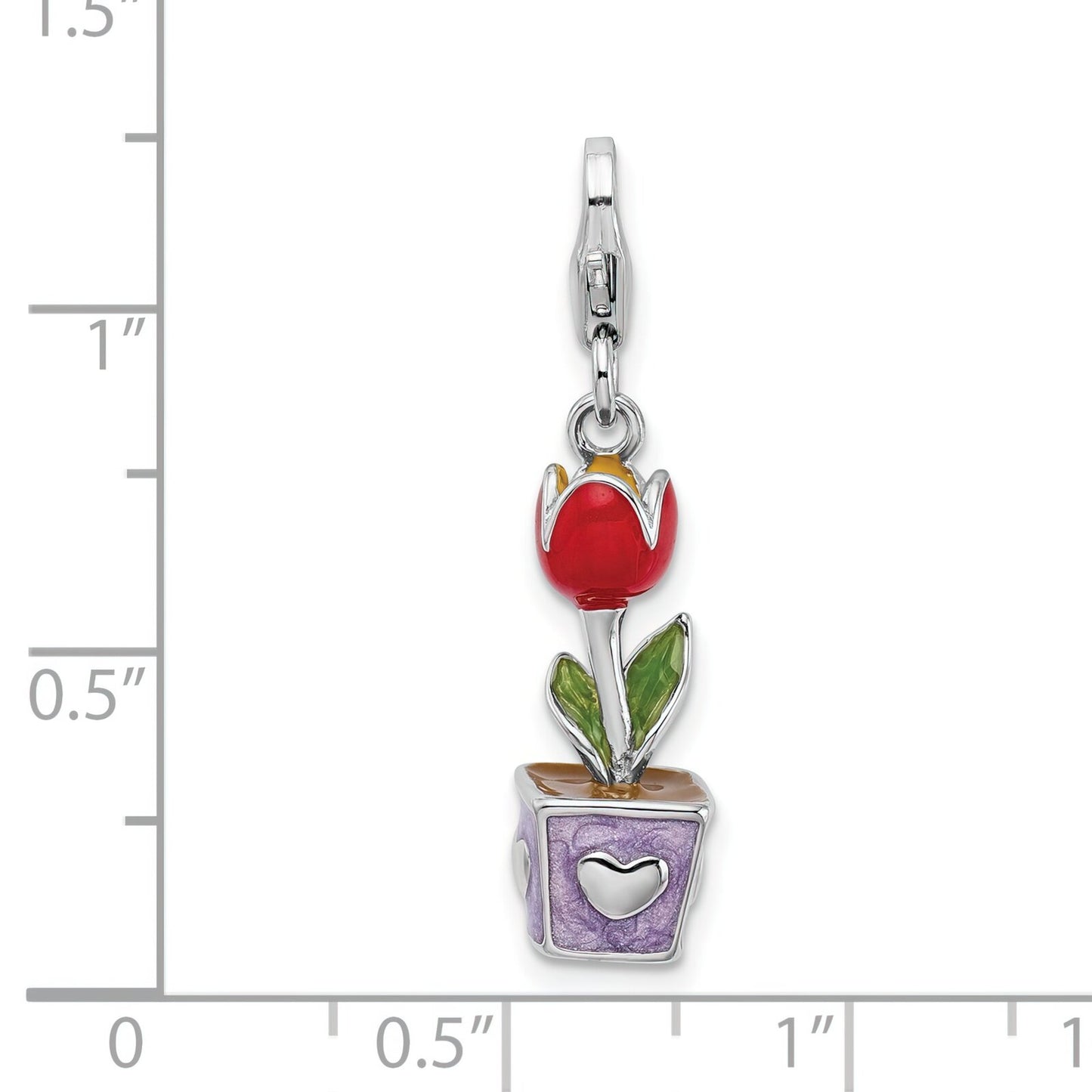Sterling Silver Enameled Tulip Lobster Clasp Charm